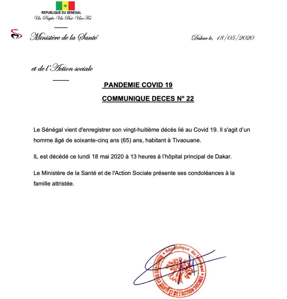 Covid-19 : 2e décès (28e au Sénégal) en l'espace de quelques heures à l'Hôpital Principal