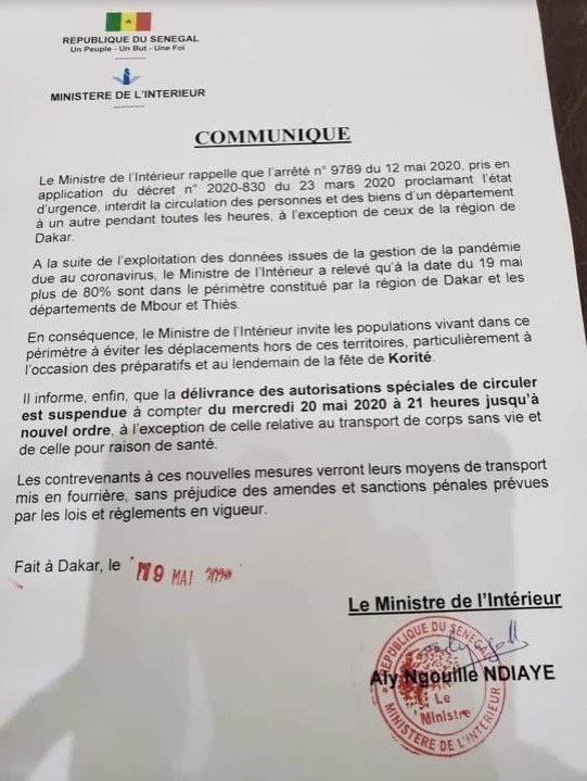 Covid-19 et Korité : Aly Ngouille Ndiaye suspend les autorisations spéciales de circuler