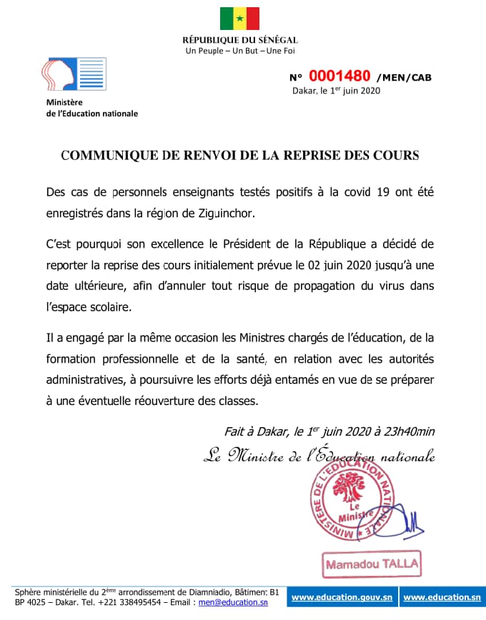 Report de la reprise partielle des cours