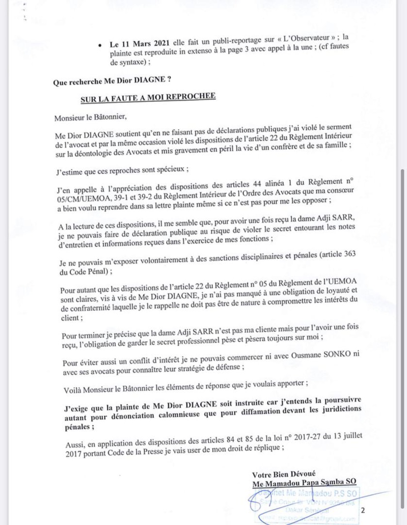 Me Papa Samba So brise le silence: « Je n’ai jamais rédigé la plainte de Adji Sarr Me Papa Samba So brise le silence: « Je n’ai jamais rédigé la plainte de Adji Sarr