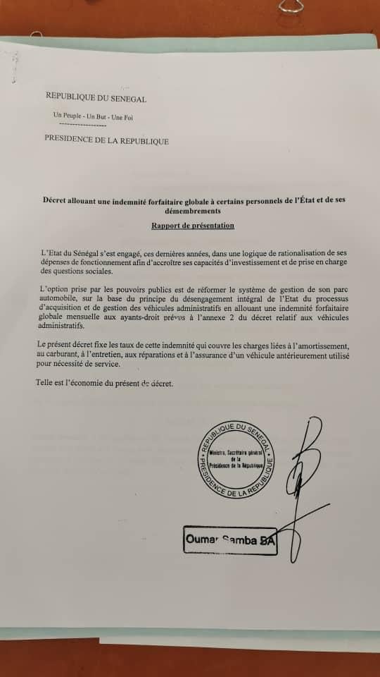 Documents-véhicules de fonction: Macky gâte ses hauts fonctionnaires