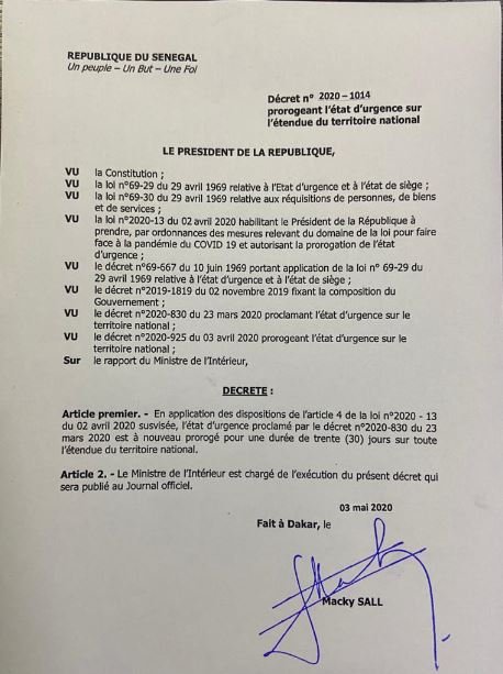 (Document) Covid-19 : L'État d'urgence prolongé jusqu'au 2 juin