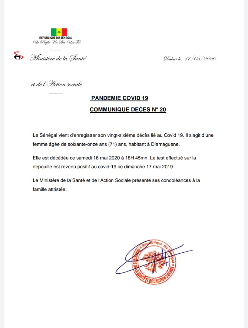 Covid-19 : Le Sénégal vient d'enregistrer un 26e décès
