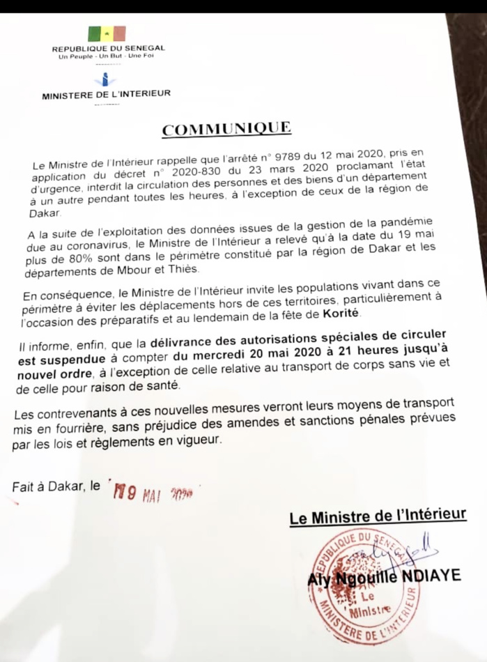 CIRCULATION INTERURBAINE : Le ministre de l’intérieur annule la délivrance des autorisations. (DOCUMENT)