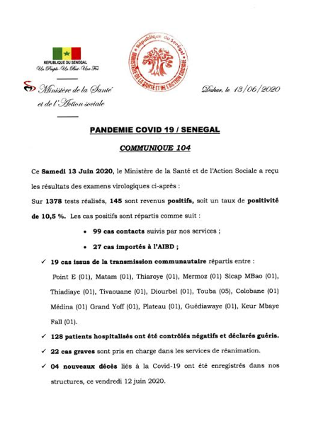 Covid-19 au Sénégal : 22 patients en réa, 27 cas importés à l'AIBD sur les 145 nouveaux tests positifs
