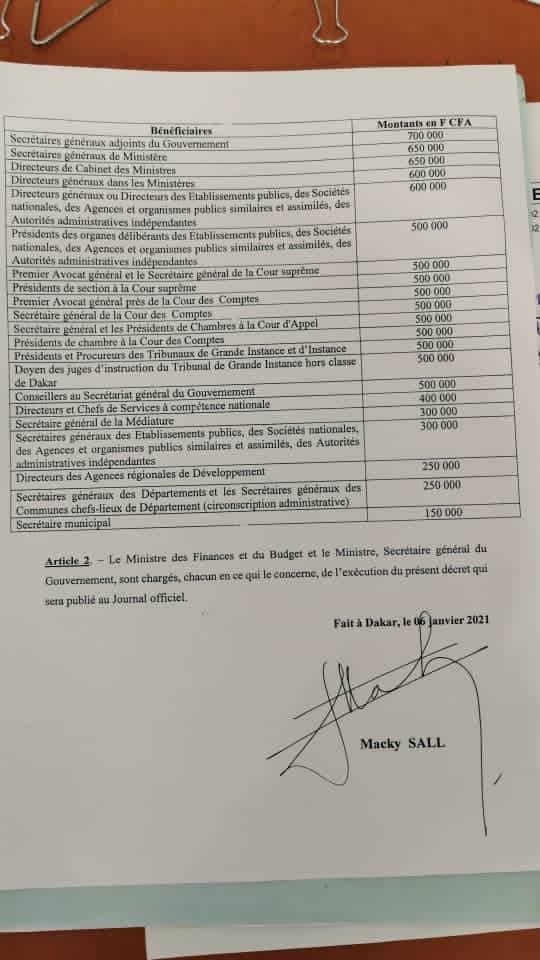 Documents-véhicules de fonction: Macky gâte ses hauts fonctionnaires