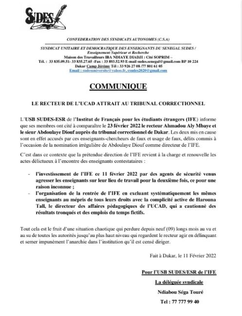 UCAD : Le Recteur traîné en justice pour "association de malfaiteurs et faux et usage de faux"