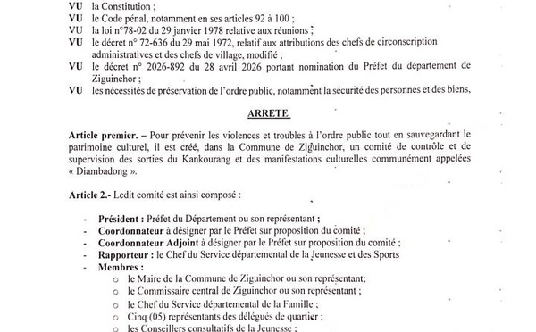 Ziguinchor : Le préfet encadre strictement les sorties du Kankourang et le « Diambadong »